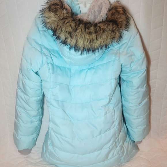Lands' End Sky Blue Quilted Coat with Faux Fur Trim - Picture 7 of 8